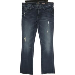 7 For All Man Kind Jeans Women 31 Dark Blue Denim Bootcut Mid Rise Distress #484